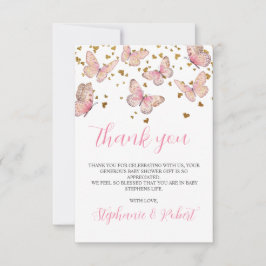 Pink & Gold Butterfly Kisses Baby Dusche Dankeskarte
