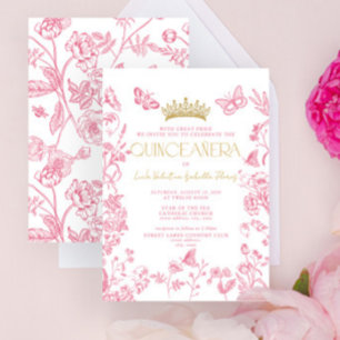 Pink Gold Butterfly Quinceañera Mis Quince Años Einladung