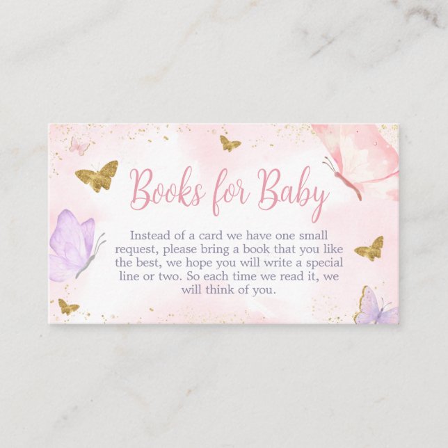 Pink Gold Butterfly Spring Books für Baby Begleitkarte (Vorderseite)