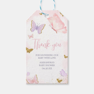 Pink Gold Butterfly Spring Fevor Tags Geschenkanhänger