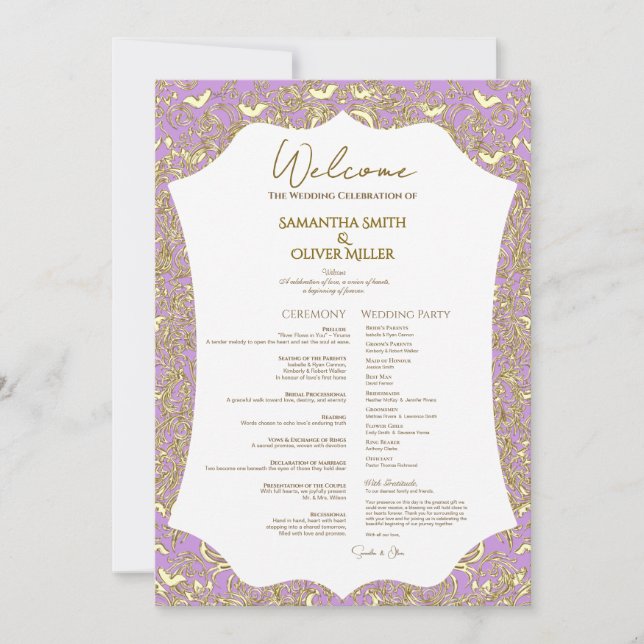 Pink Gold Butterfly Wedding Program Einladung (Vorderseite)