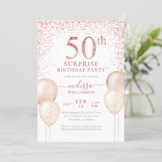 Pink Gold Calligraphy Überraschung 50. Geburtstag Einladung