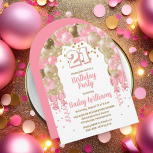 Pink Gold Celebration Balloons 21. Geburtstag Part Einladung