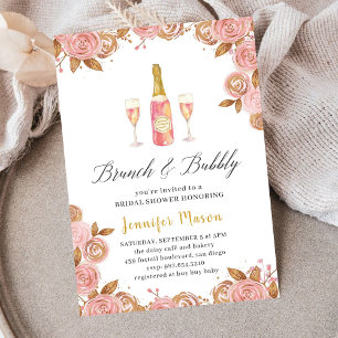 Pink & Gold Champagner Flasche Brautparty Einladung