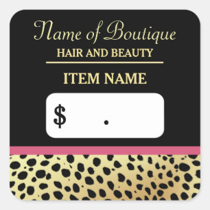 Pink Gold Cheetah Print Beauty Boutique Preis Tags Quadratischer Aufkleber