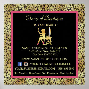 Pink Gold Cheetah Print Boutique Information Sign Poster