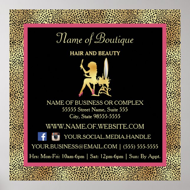 Pink Gold Cheetah Print Boutique Information Sign Poster (Vorne)
