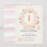 Pink & Gold Cherry Blossom Girl 1. Geburtstag