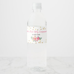 Pink Gold Chic Floral Water Flasche Etikett