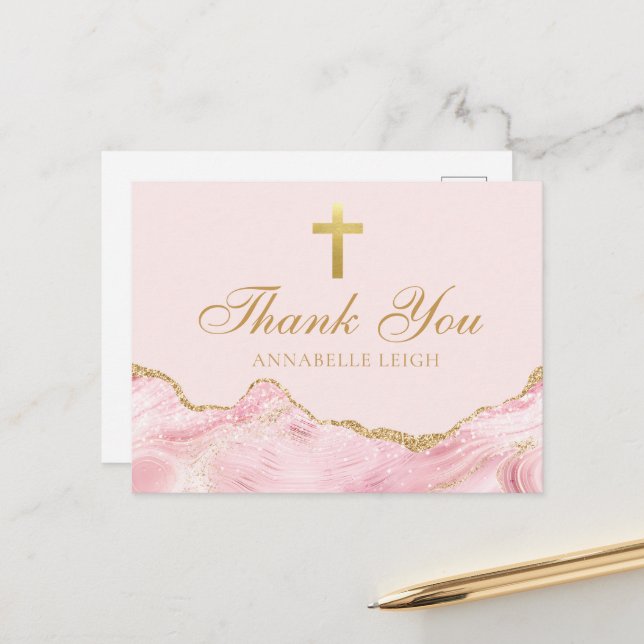 Pink Gold Christlich Cross Personalisiert Vielen D Postkarte (Vorderseite/Rückseite Beispiel)