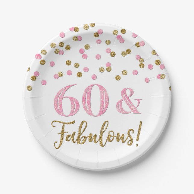 Pink Gold Confetti 60 und fabelhaft Pappteller (Vorderseite)