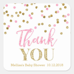 Pink Gold Confetti Baby Dusche Danke Sticker