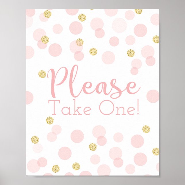 Pink Gold Confetti Baby Dusche ein Zeichen nehmen Poster (Vorne)