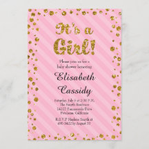Pink Gold Confetti Baby Girl Dusche Einladung