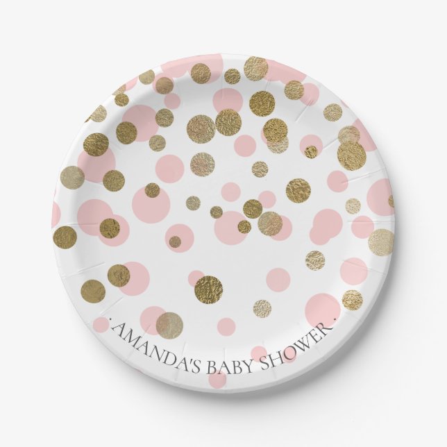 Pink & Gold Confetti Babydusche 7 Zoll Pappteller (Vorderseite)