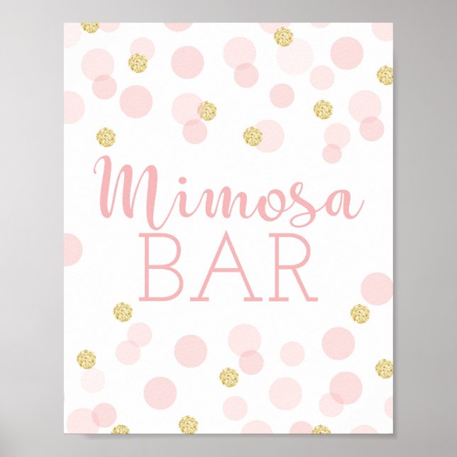 Pink Gold Confetti Babydusche Mimosa Bar Zeichen Poster (Vorne)