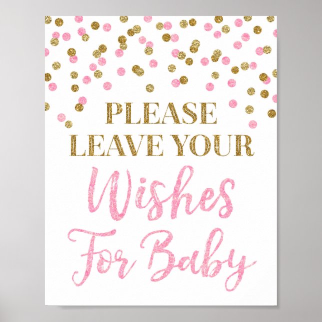 Pink Gold Confetti Babydusche Wünsche für Baby Poster (Vorne)