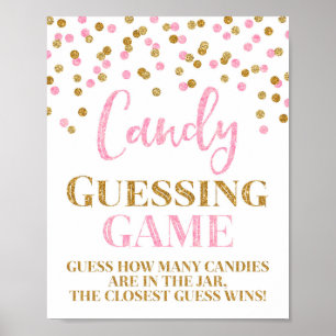 Pink Gold Confetti Candy Guessing Game-Zeichen Poster