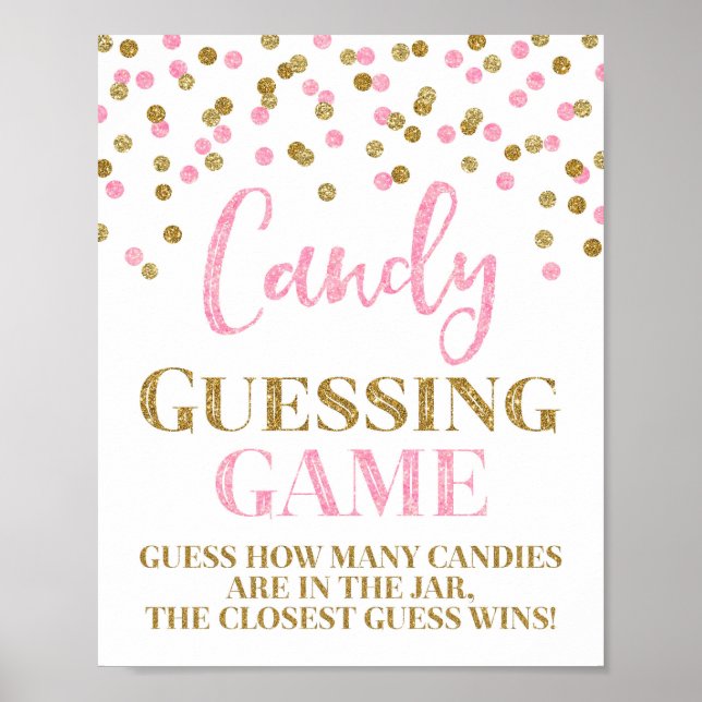 Pink Gold Confetti Candy Guessing Game-Zeichen Poster (Vorne)