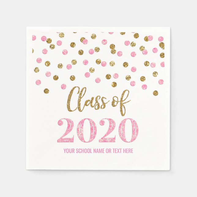 Pink Gold Confetti Class of 2020 Abschluss Serviette (Vorderseite)