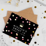 Pink & Gold Confetti Crown Sweet 16 Geburtstagspar<br><div class="desc">Chic Sweet 16 Postcard Einladung in schwarz bedruckt mit Konfetti in Rosa und Weiß und Gold Folie. Sweet 16 Einladung Postkarte personalisiert mit dem Namen des Geburtstagsmädchens unter einer goldenen Prinzessin-Krone.</div>