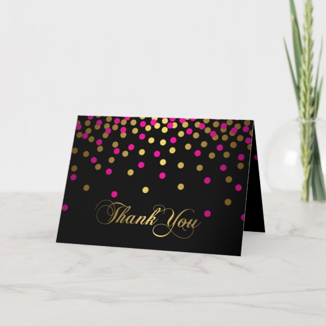 Pink & Gold Confetti Danke Karte (Vorderseite)