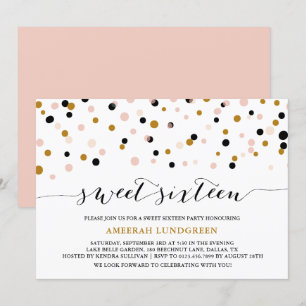 Pink & Gold Confetti Dots 16 . Geburtstag Einladun Einladung
