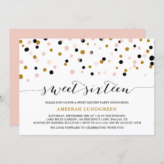 Pink & Gold Confetti Dots 16 . Geburtstag Einladun Einladung