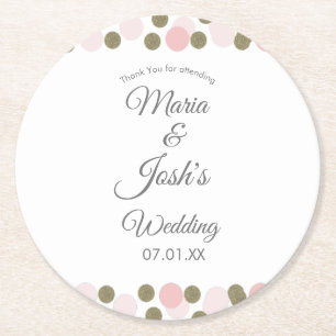 Pink Gold Confetti Dots Border Wedding Runder Pappuntersetzer