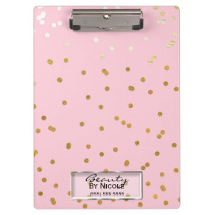 Pink Gold Confetti Dots Elegantes Glam Personalisi Klemmbrett