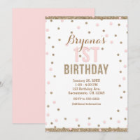 Pink & Gold Confetti Dots Girls 1. Geburtstag Part