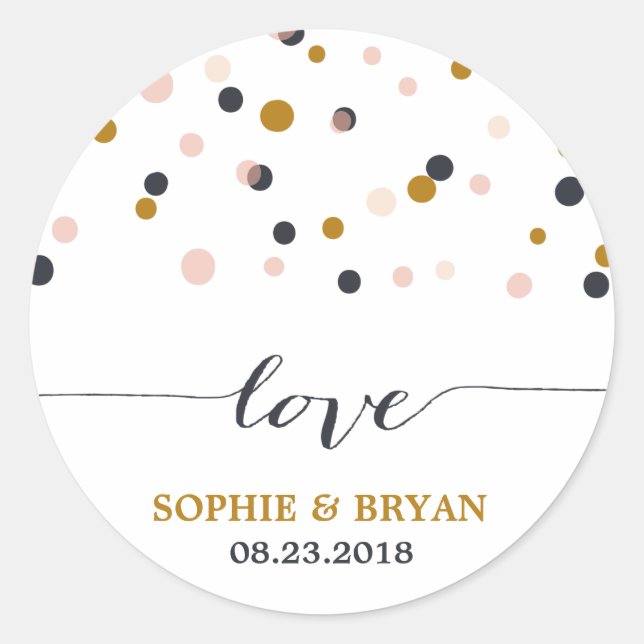 Pink & Gold Confetti Dots Hochzeitsaufkleber Runder Aufkleber (Vorderseite)
