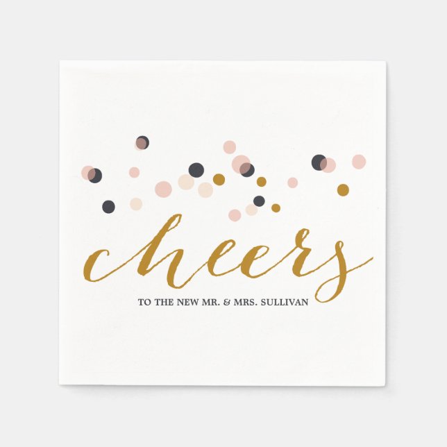 Pink & Gold Confetti Dots Wedding Napkin Serviette (Vorderseite)
