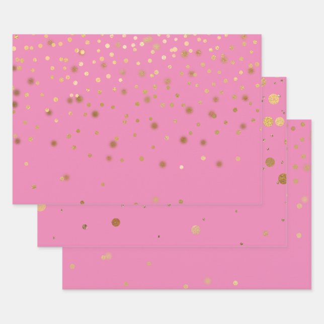 Pink Gold Confetti Geschenkpapier Set (Set)