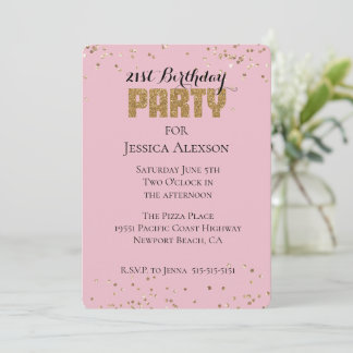 Pink Gold Confetti Glitzer Geburtstag Einladung