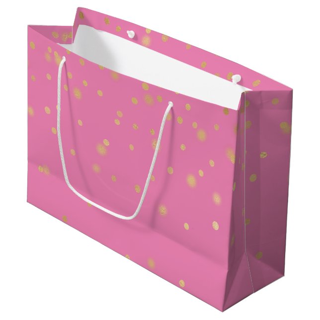 Pink Gold Confetti Große Geschenktüte (Vorderseite Schrägansicht)