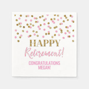 Pink Gold Confetti Happy Retirement Serviette