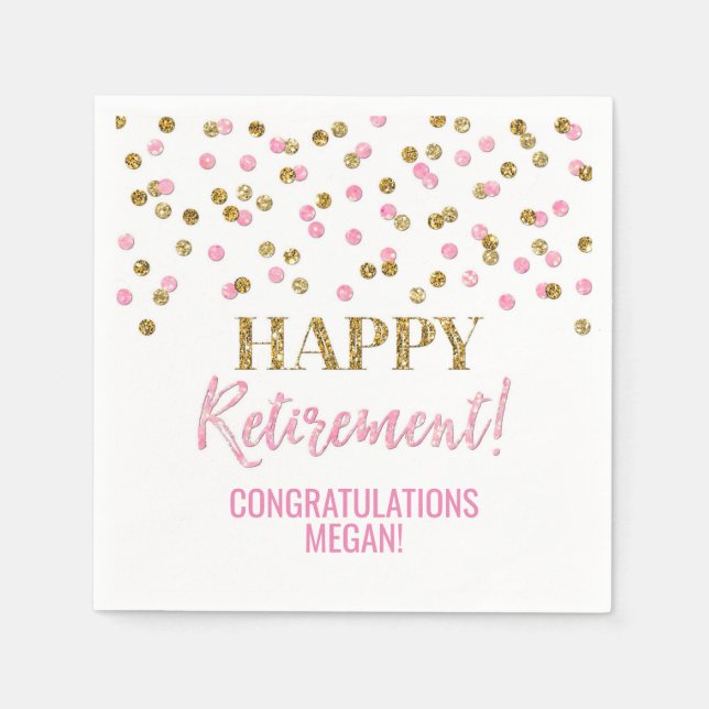 Pink Gold Confetti Happy Retirement Serviette (Vorderseite)