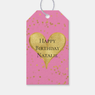 Pink Gold Confetti Herz Geschenkanhänger