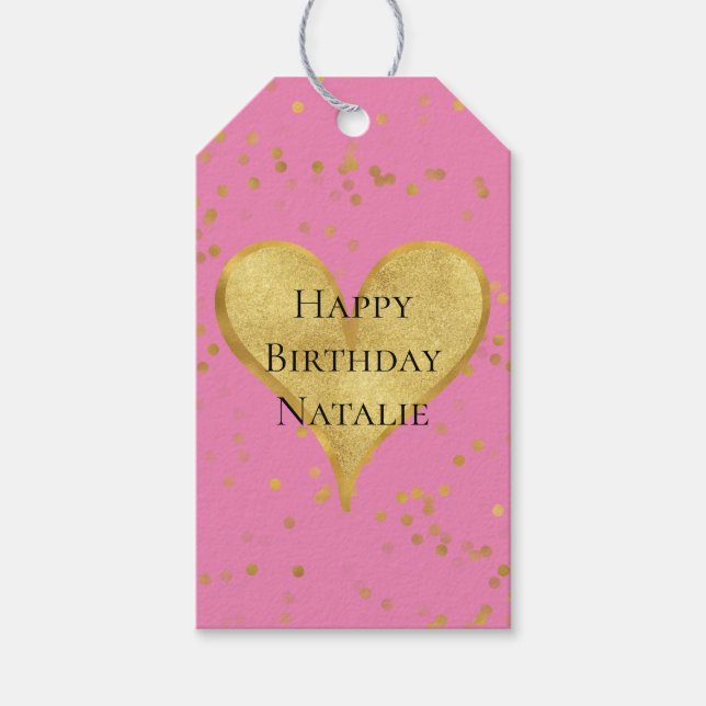 Pink Gold Confetti Herz Geschenkanhänger (Vorderseite)