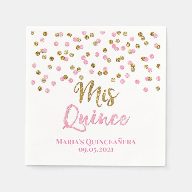 Pink Gold Confetti Quinceañera Geburtstag Serviette (Vorderseite)