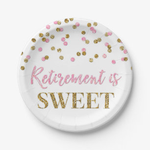 Pink Gold Confetti Retirement ist Sweet Pappteller