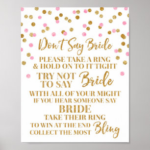 Pink Gold Confetti Sage nicht Bride Game Sign Poster