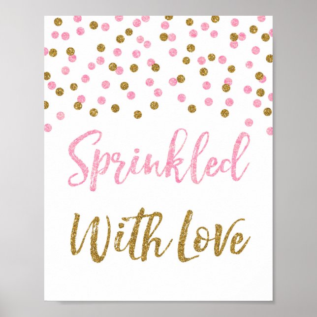 Pink Gold Confetti Sprinkler mit Liebe-Zeichen Poster (Vorne)