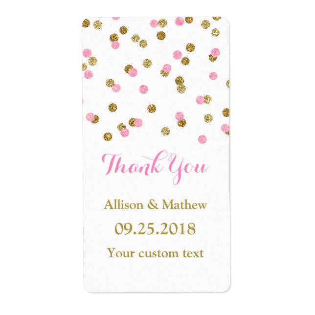 Pink Gold Confetti Wedding Labels (Vorne)