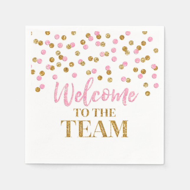 Pink Gold Confetti Willkommen im Team Napkins Serviette (Vorderseite)