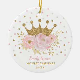 Pink Gold Crown Princess Baby 1. Weihnachten Keramik Ornament