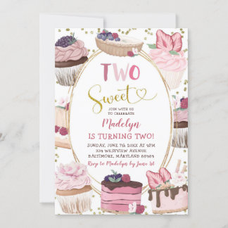 Pink Gold Cupcake Zwei süße 2. Geburtstag Einladun Einladung