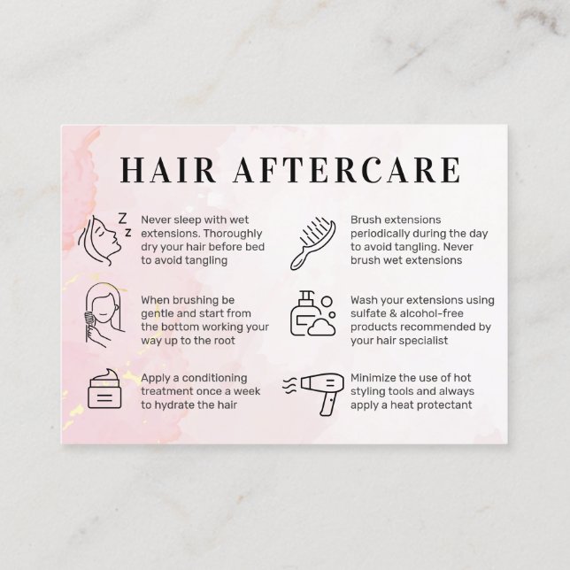 Pink Gold Custom Logo Hair Aftercare Card Visitenkarte (Rückseite)