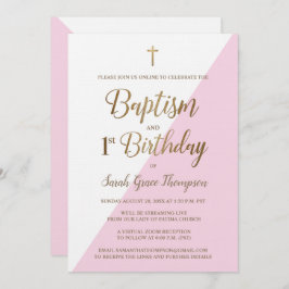 Pink Gold Custom virtuelle Taufe ersten Geburtstag Einladung